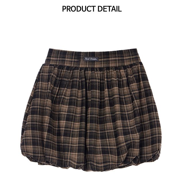 Rose Frantz Check Balloon Mini Skirt [Brown] | KAZUE