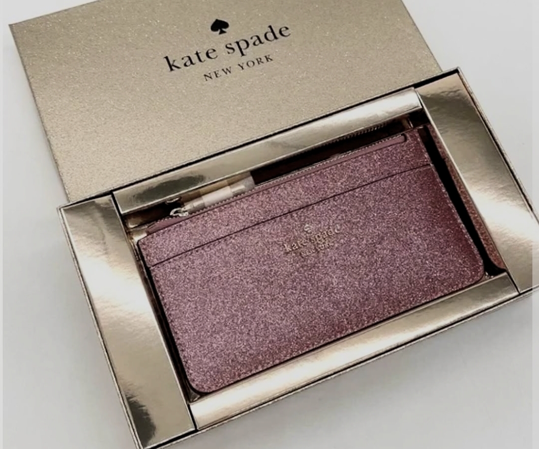 香港現貨-Kate Spade Glitter Large Slim Card Holder pink