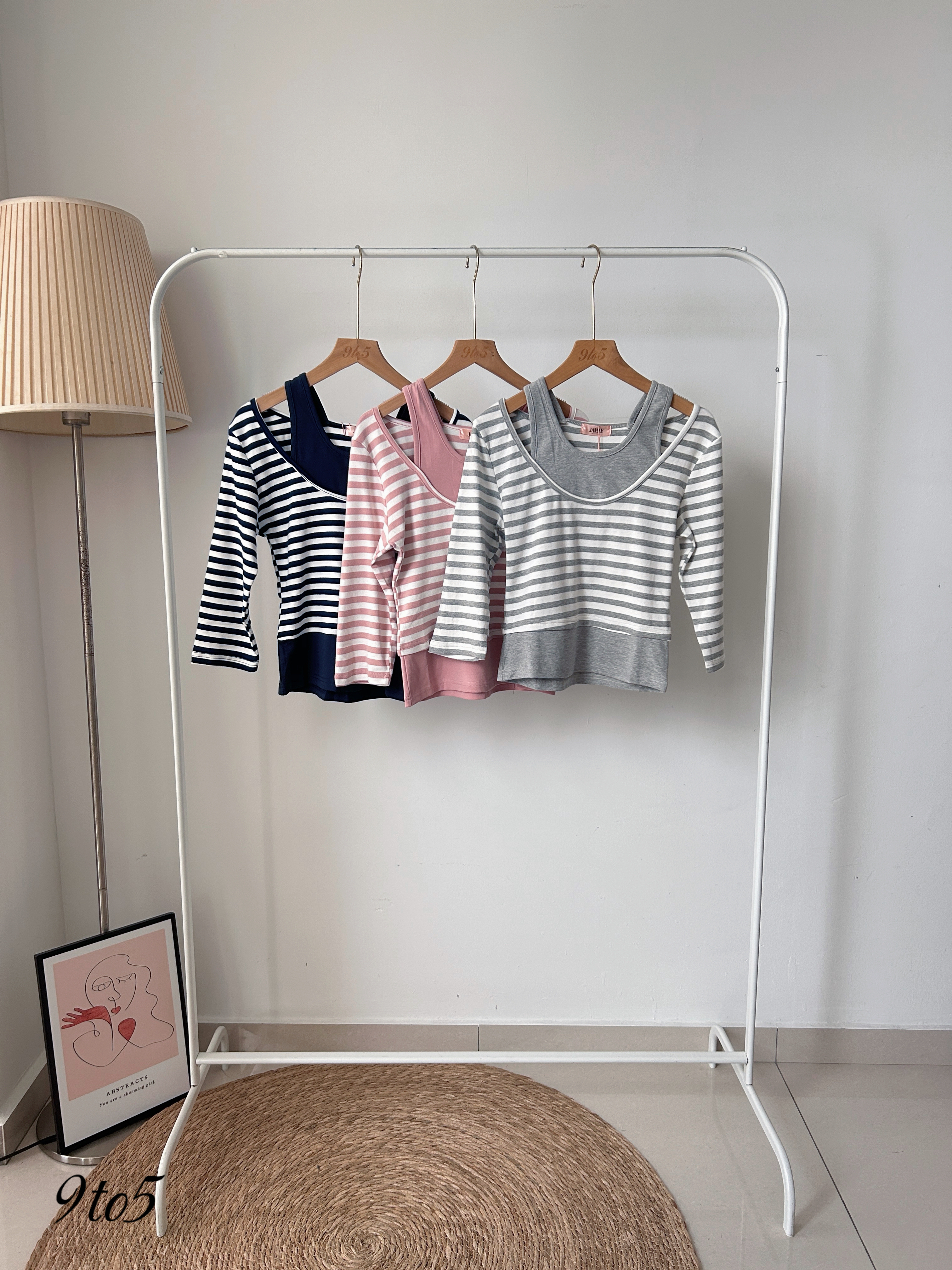 T4018 Fake 2pcs Stripes Tee - 3 Colors 