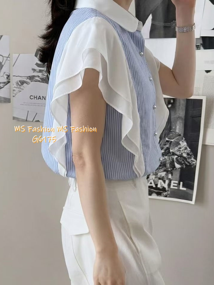 G6175 韓國🇰🇷高質條子ruffle恤