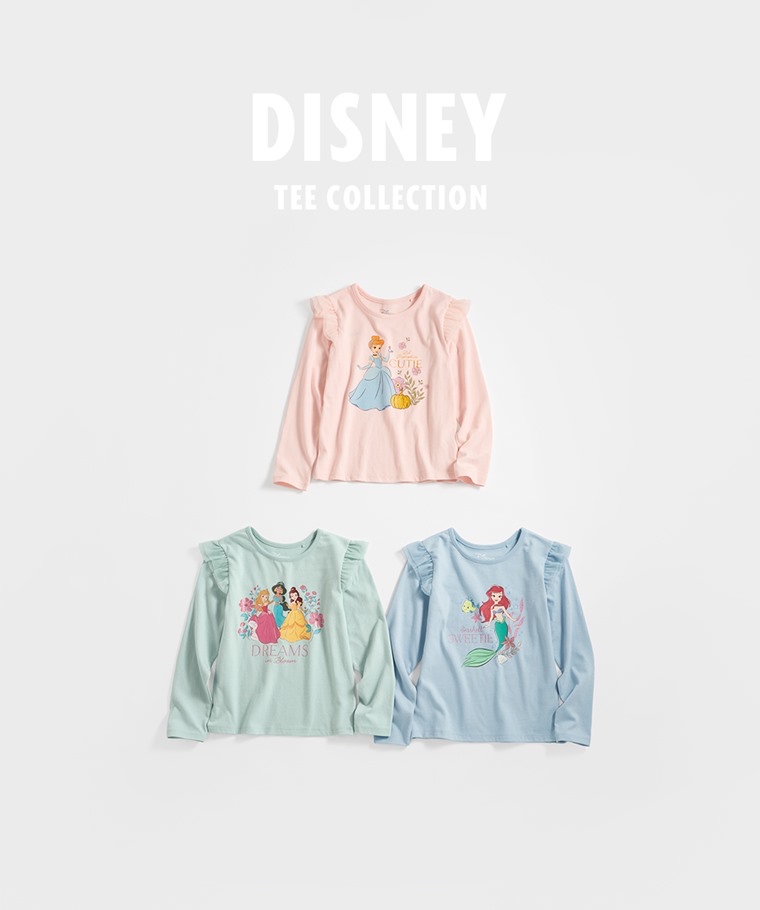 🌸預訂 台灣直送🌸迪士尼公主系列三色網紗印花純棉長袖T恤