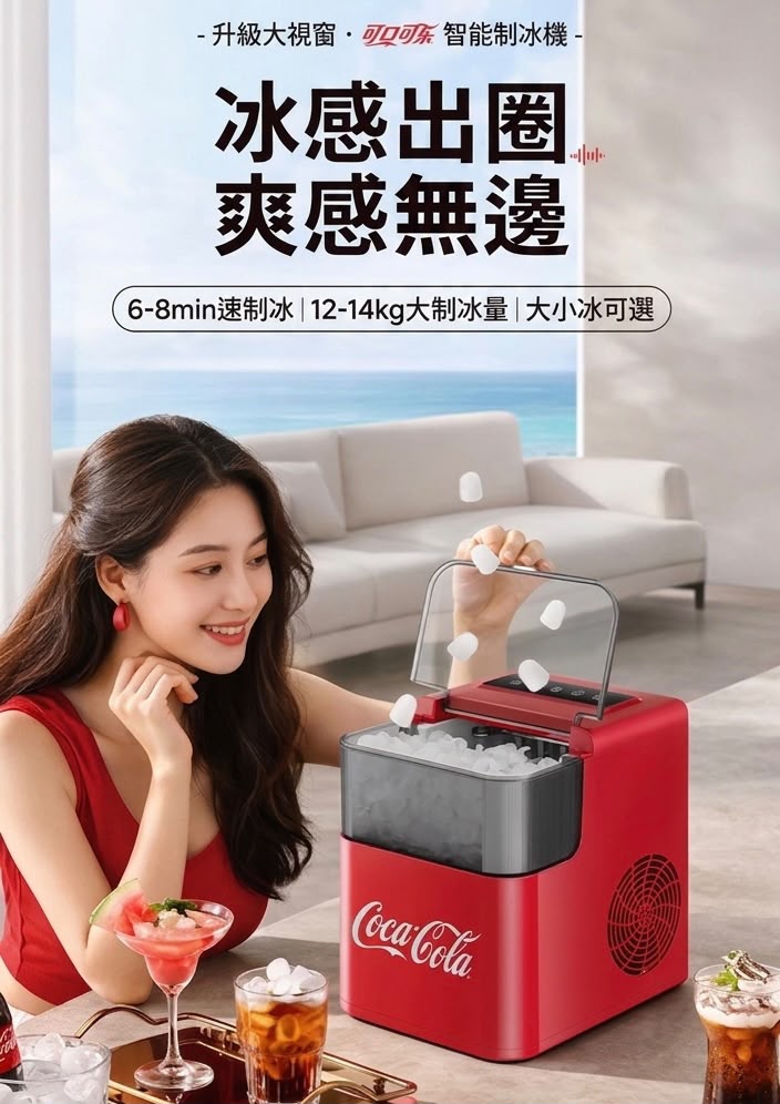 Coca Cola 可口可樂制冰機 2026升級大視窗款 香港三腳插頭 (預購產品)