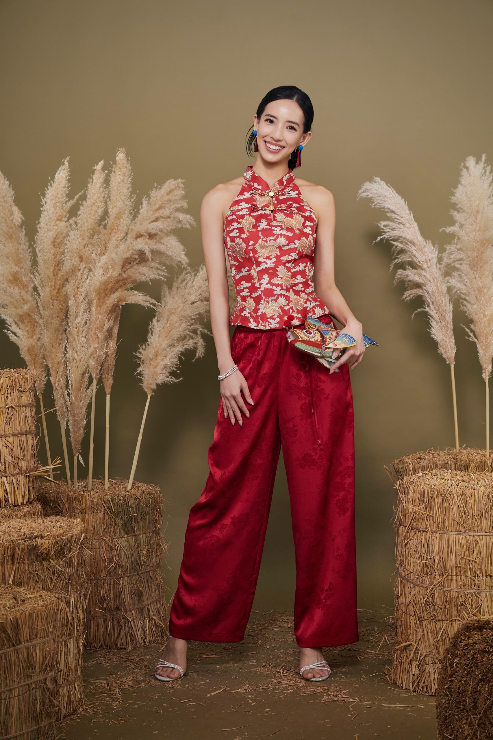 CB2790 Oriental Brocade Halter Peplum Top