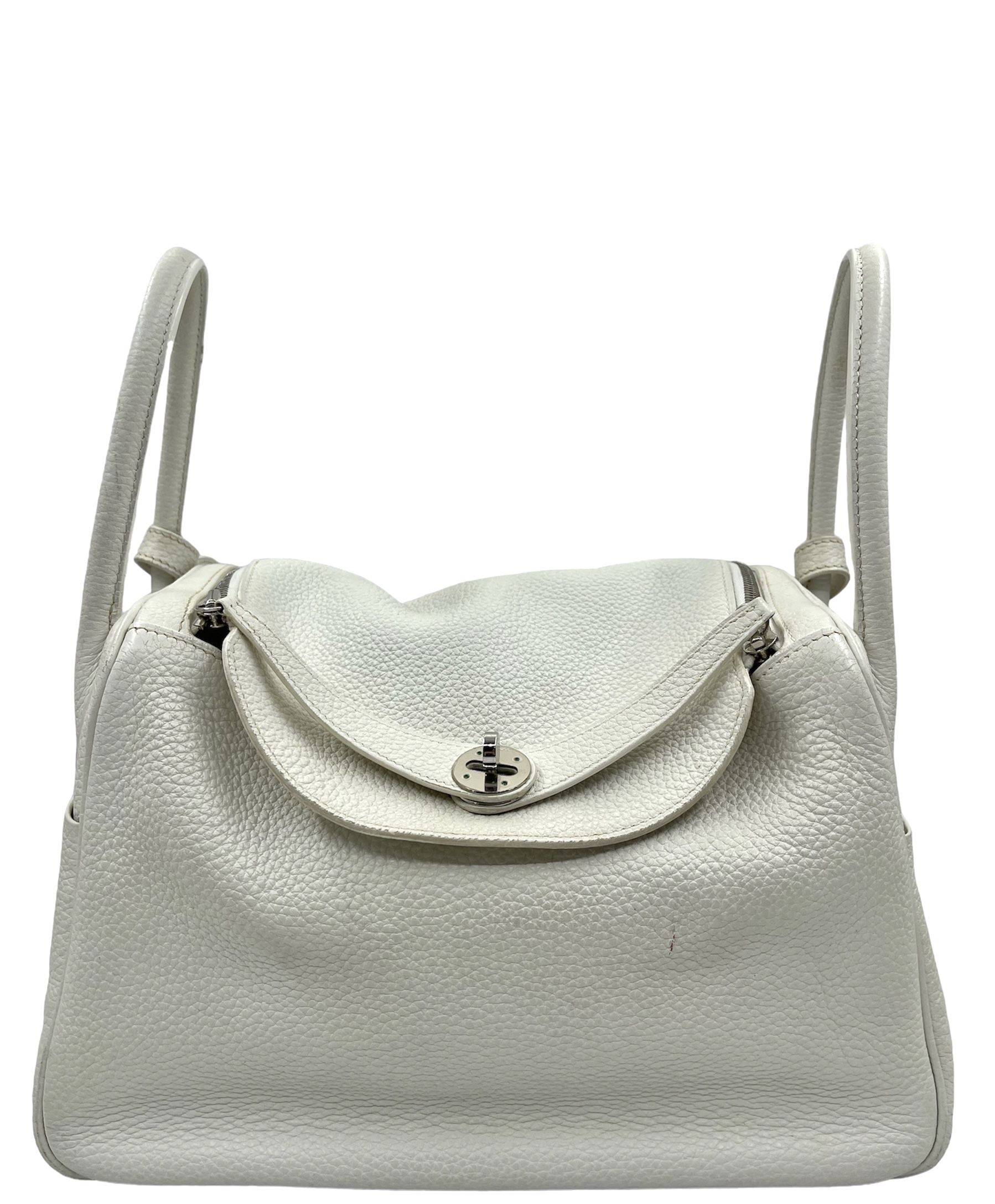 Pre-owned HERMÈS Lindy shoulder bag in White Clemence leather with Palladium hardware