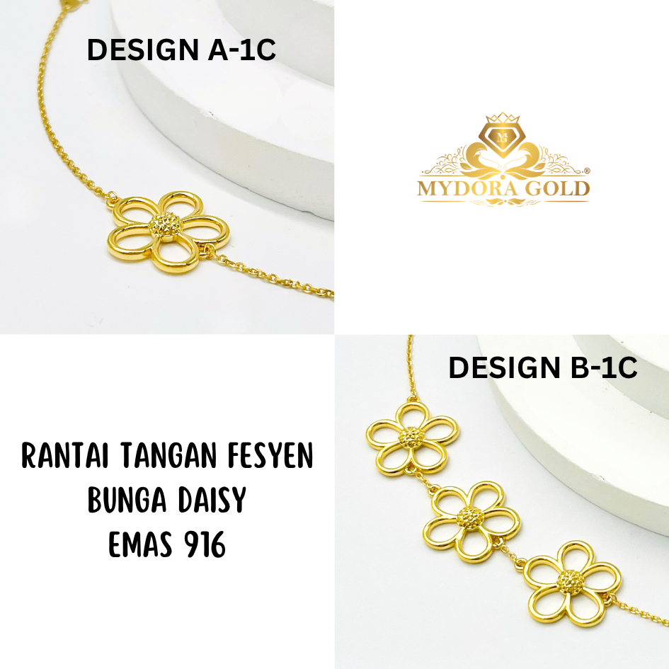MYDORA Rantai Tangan Fesyen Bunga Daisy l EMAS 916/22K