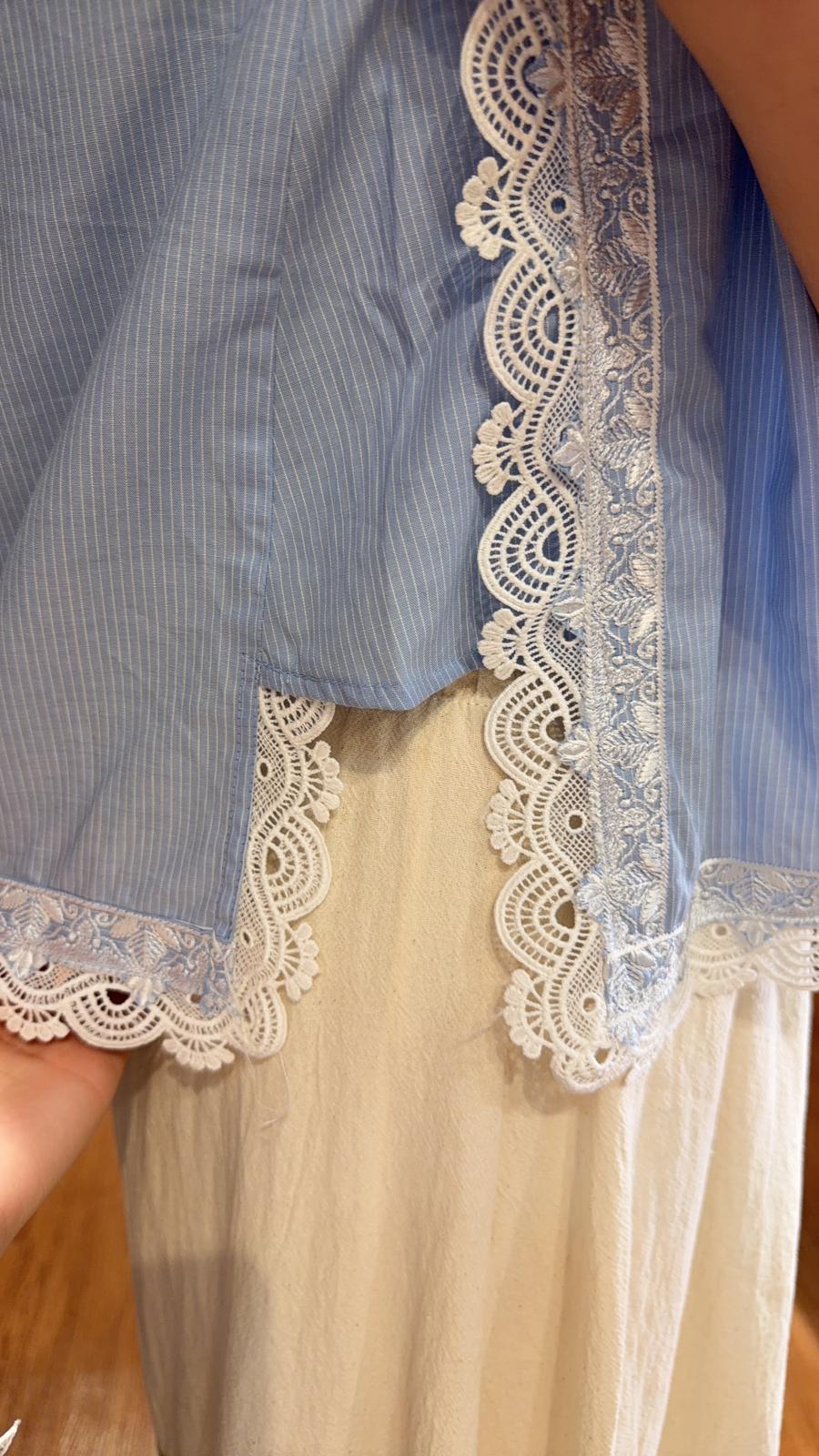 PKT 2632 Light Blue Side Lace Top 