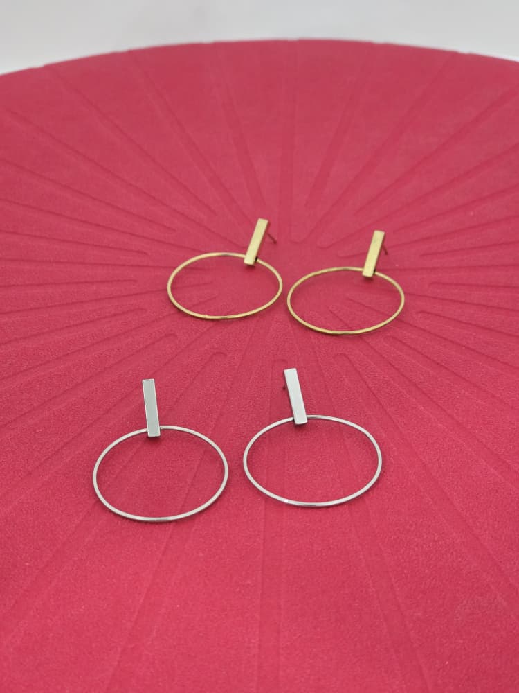 Bar & Circle Drop Stud Earrings