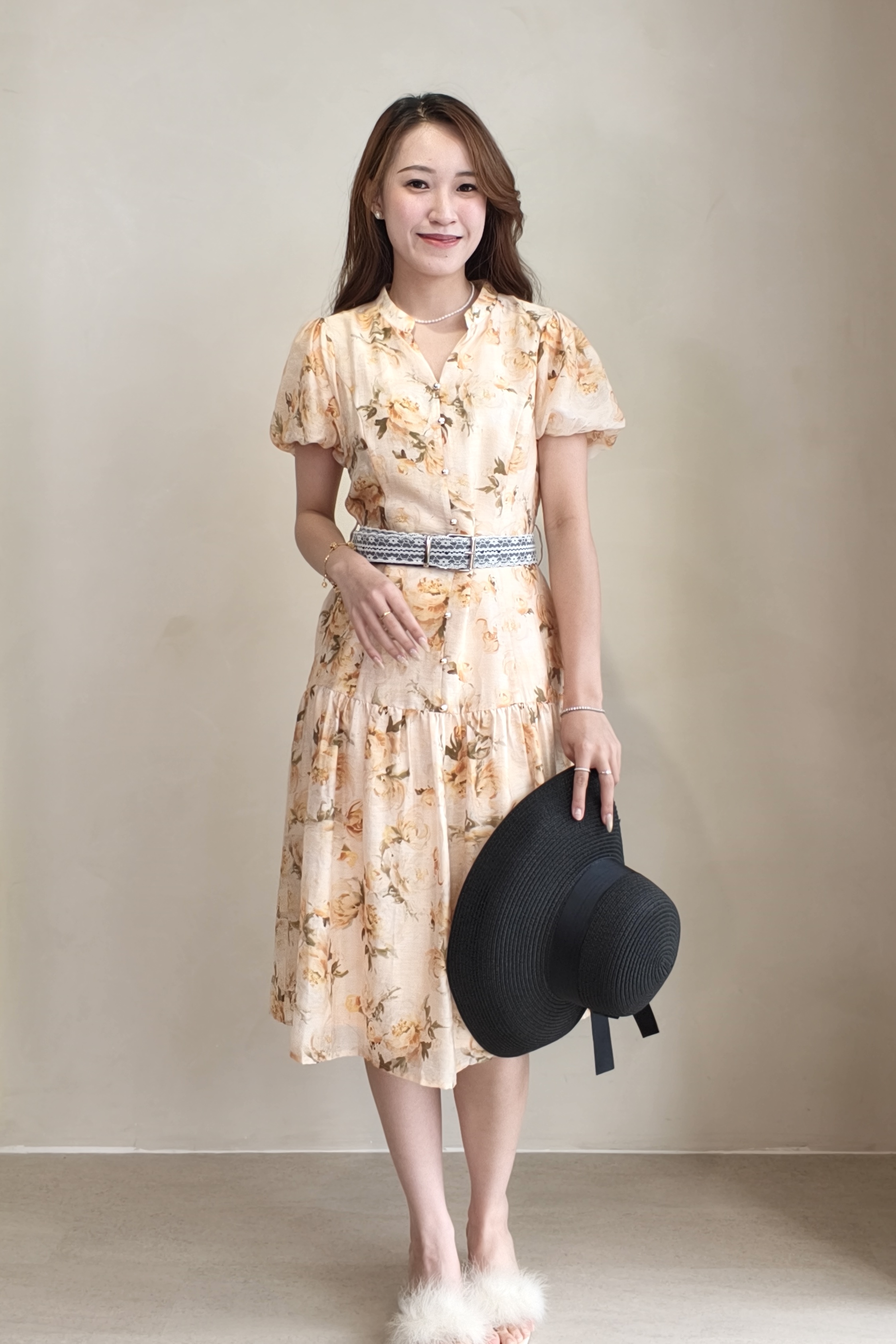251581 Elegant Bloom Belted Midi Dress