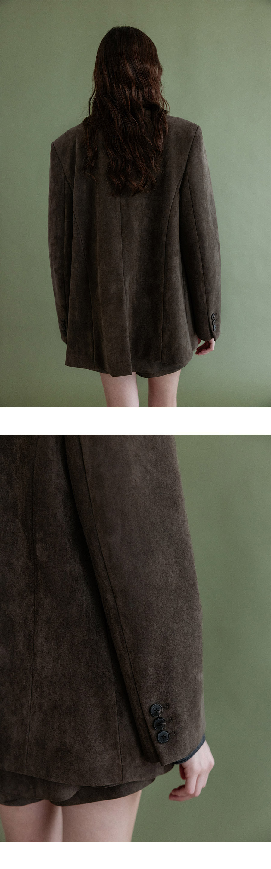 LOEUVRE Suede Layered Vest Jacket 麂皮假兩件層次無領西裝外套