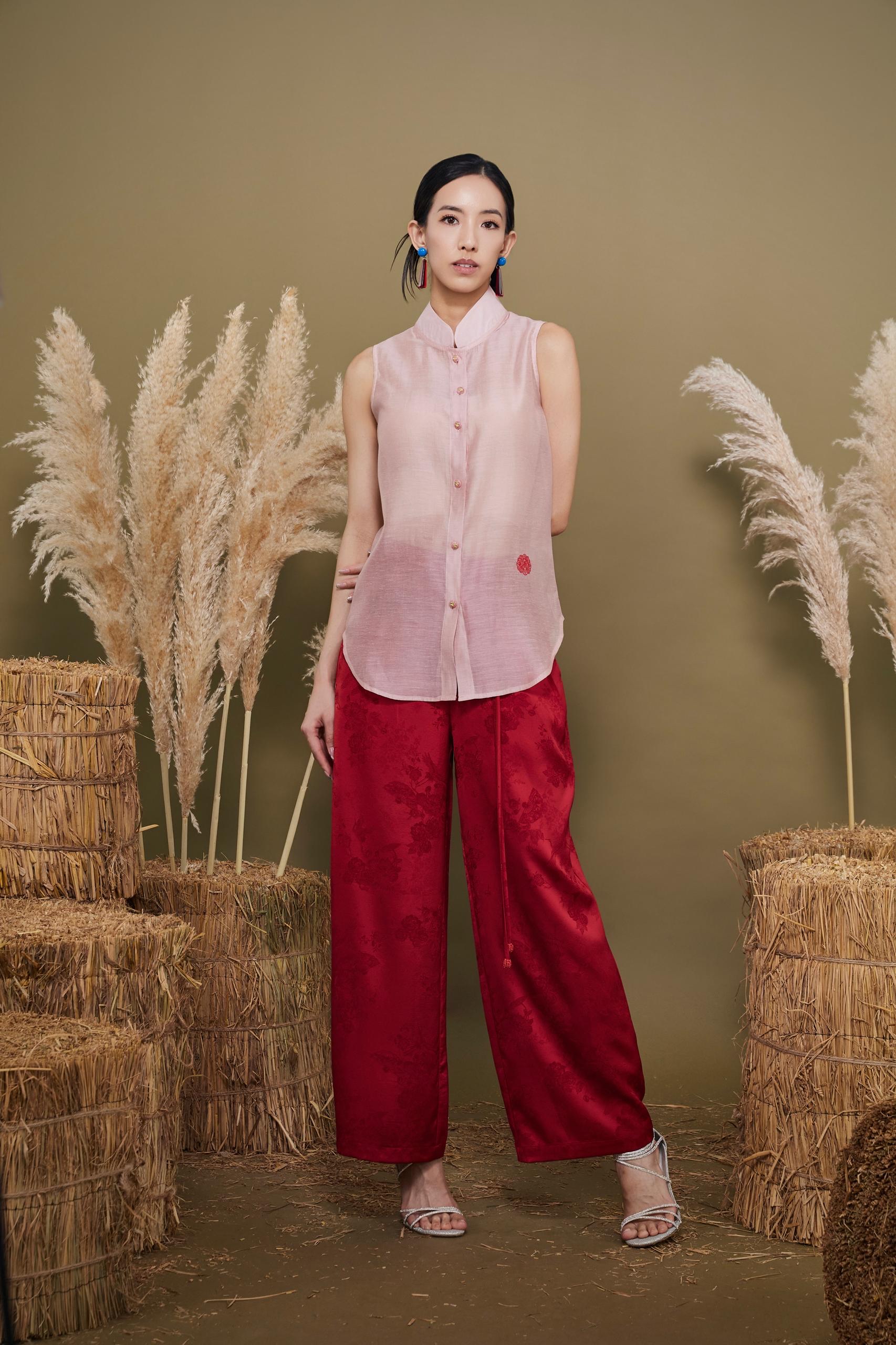CP1677 Floral Jacquard Wide-Leg Pants