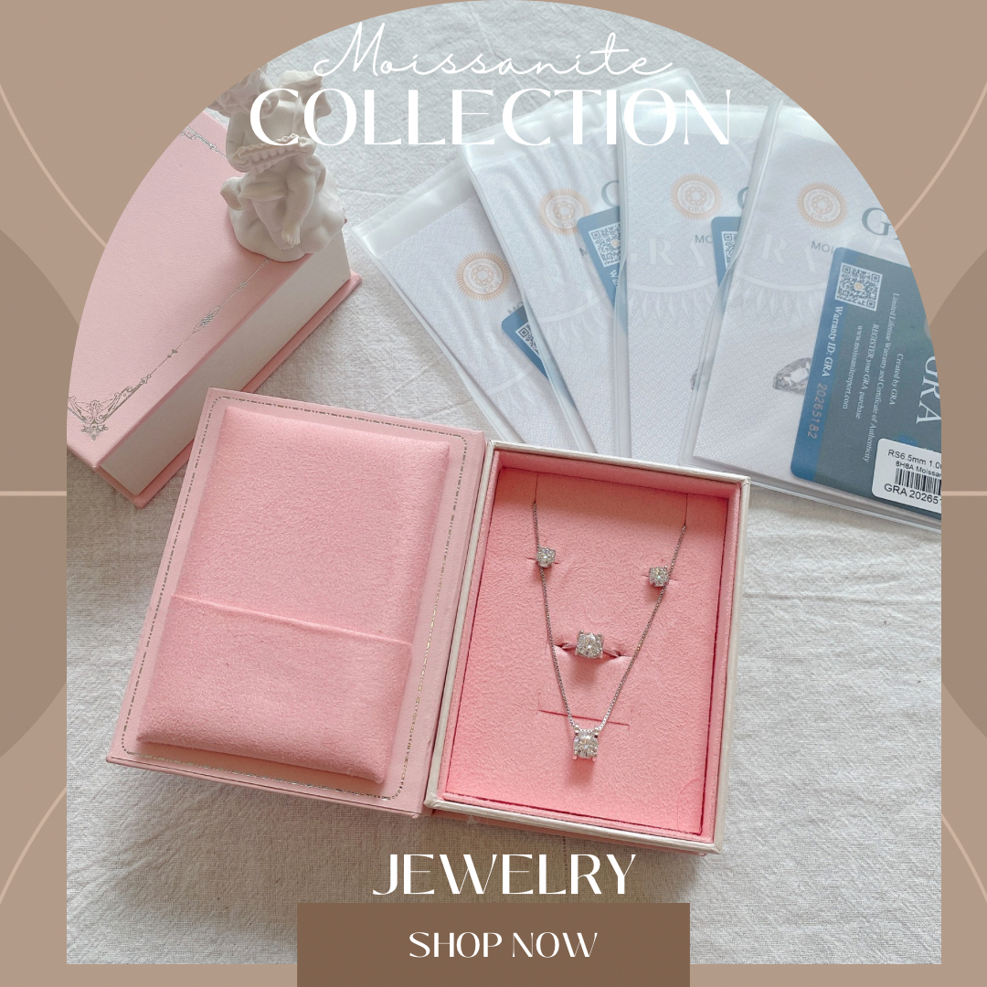 Moissanite Jewelry Set with Necklace, Ring and Earrings in Gift Box  - Shop Now!