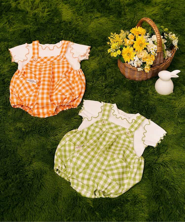 🇯🇵預訂 日本直送🇯🇵 Apres les cours 兩色立體兔耳格紋短袖上衣吊帶包屁褲套裝