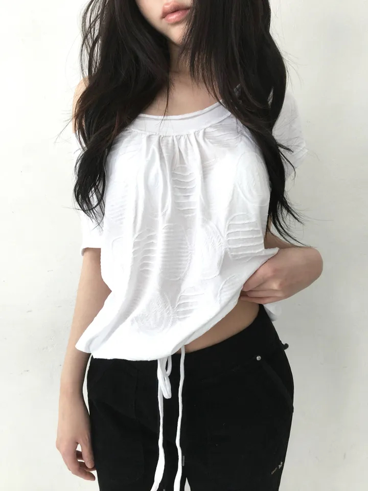 Wide Neck Drawstring Top
