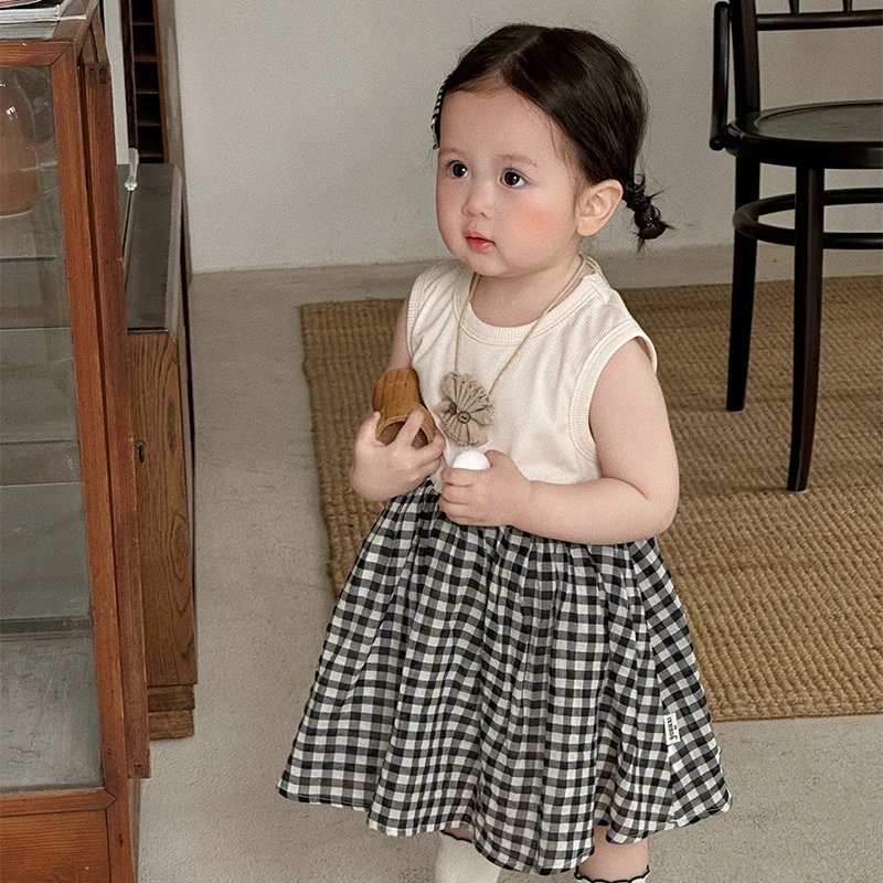 米白格仔背心裙YZ25206 