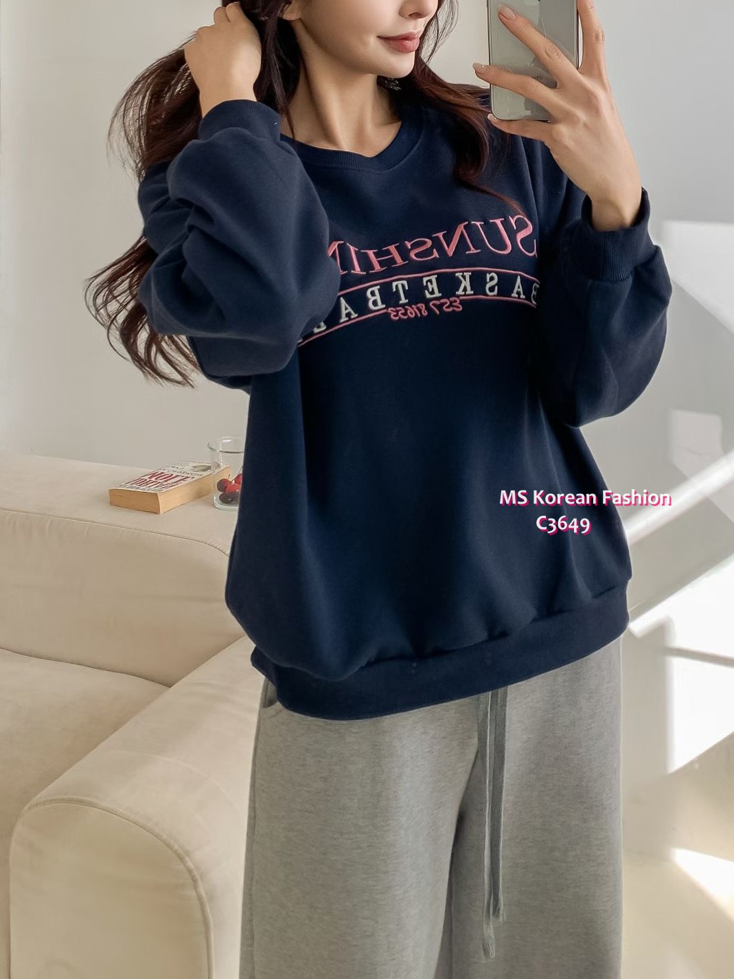 C3649 韓國🇰🇷拼色字母print衛衣