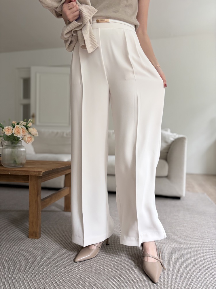 Charlyne Seamless-Front Slacks (Ivory)