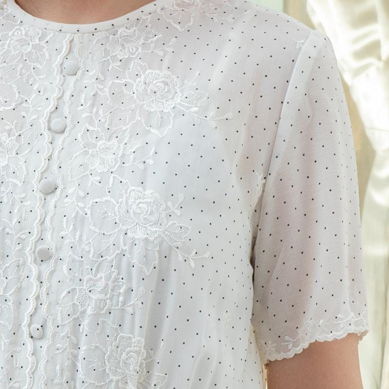 Vintage Japanese Mini Dotty with Embroidery Peplum Elegant Day & Night Dress (MT1608-166)