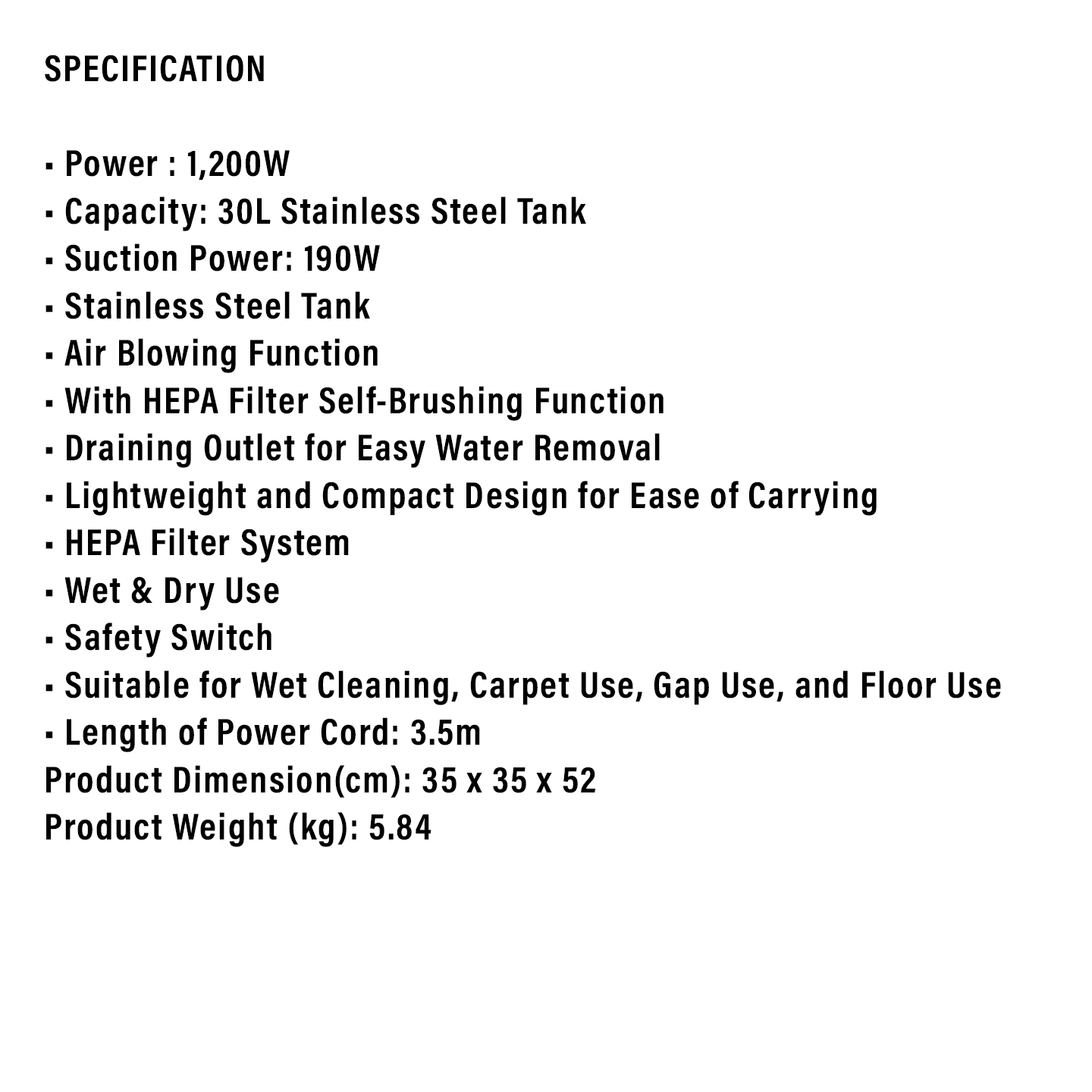 Elba 30L Wet&Dry Vacuum Cleaner Evc-Hepa Filter,Air Blowing EVC-H1231(SS)