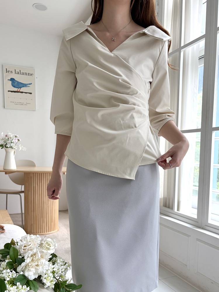 Camelia Wrap Collar Blouse (Cream)