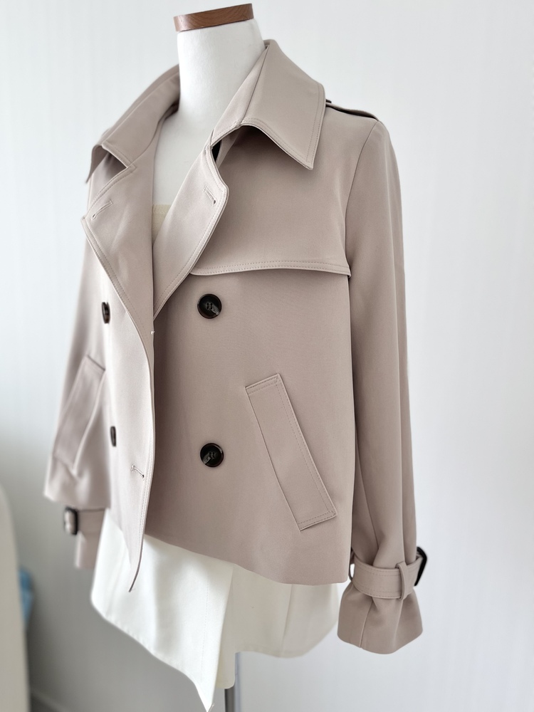 Trench-Style Short Coat (Beige)