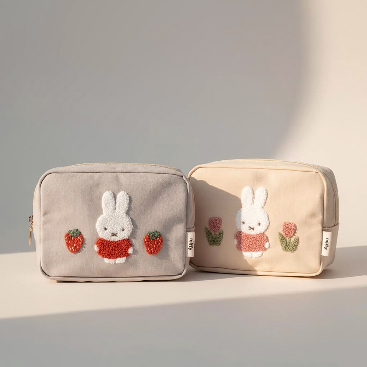 Miffy - 刺繡長形小物包 (杏色花朵款)
