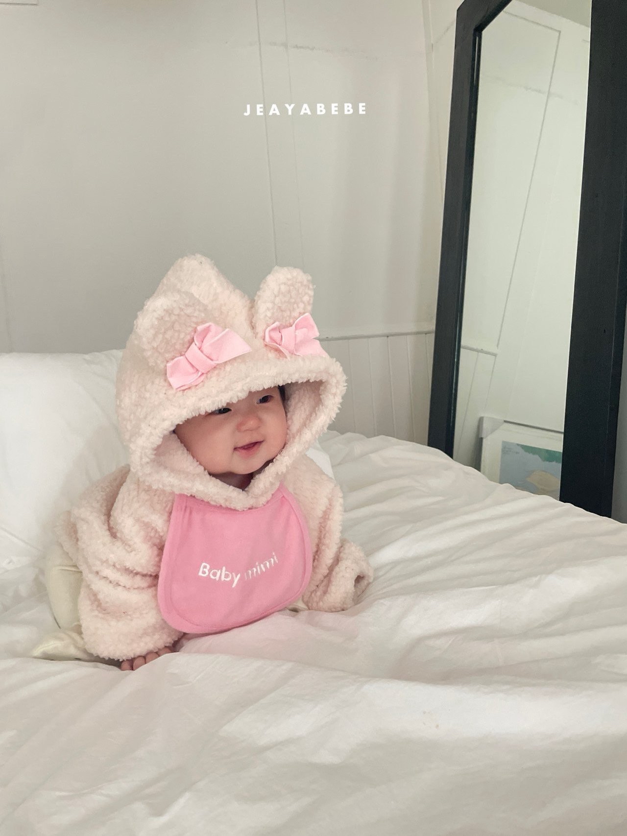 Jeayabebe | Bear Pink set (連身+口水巾)
