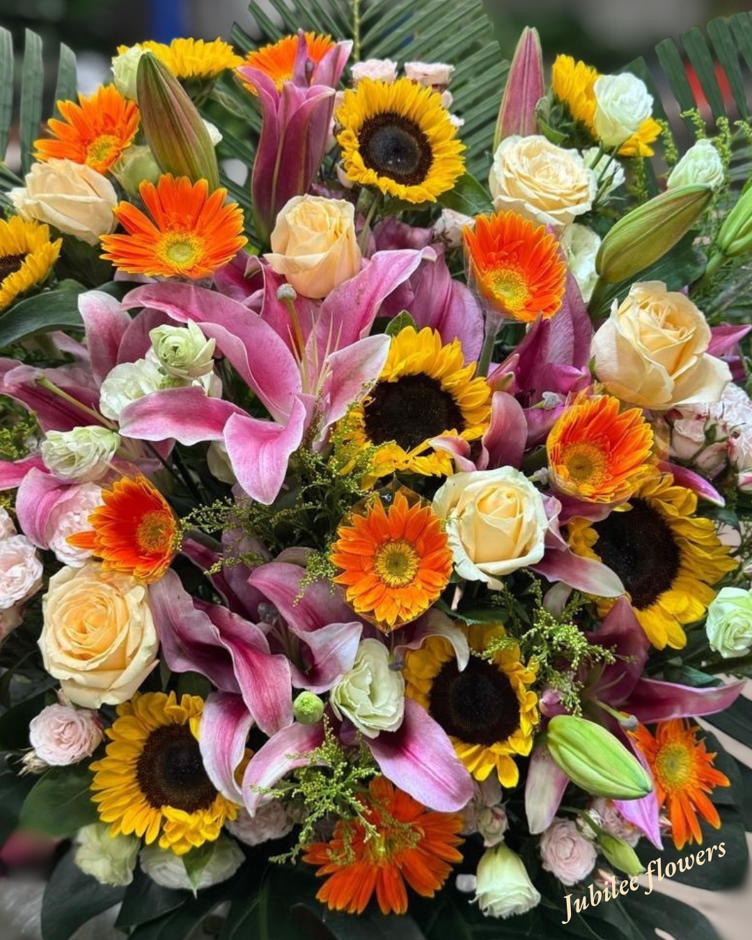 🎉【開張花籃】 向日葵粉百合喜慶開業賀籃
