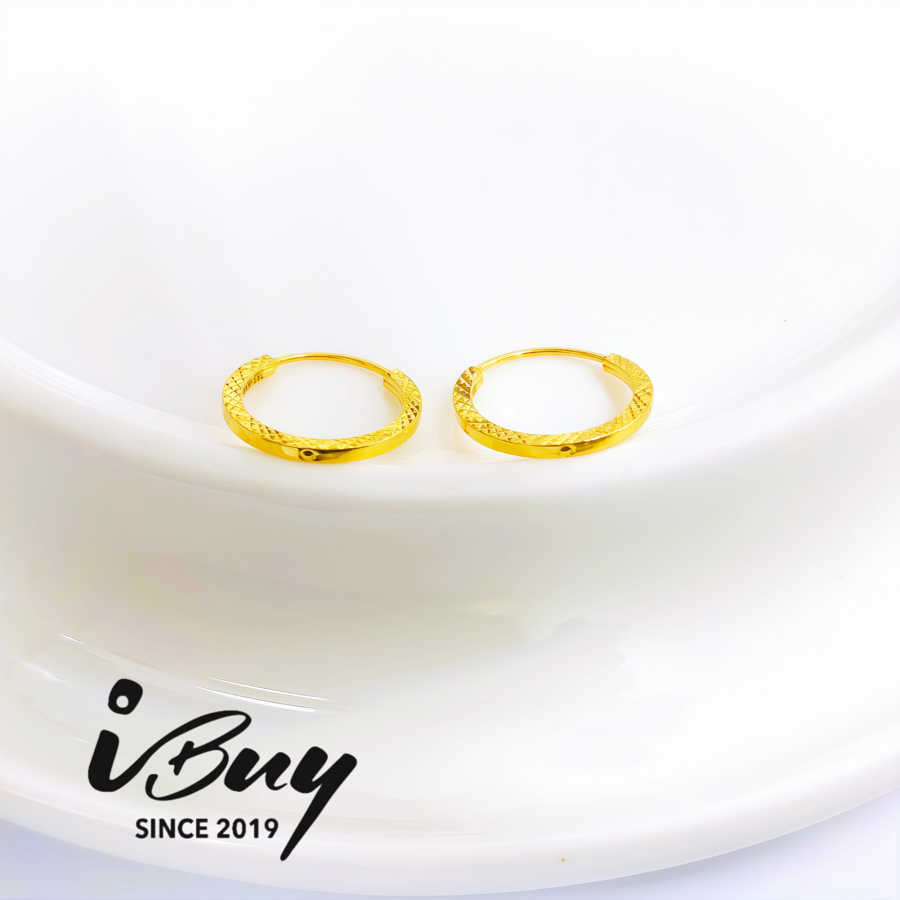 999 GOLD DIAMOND CUT EARRING 999 金 菱纹耳圈