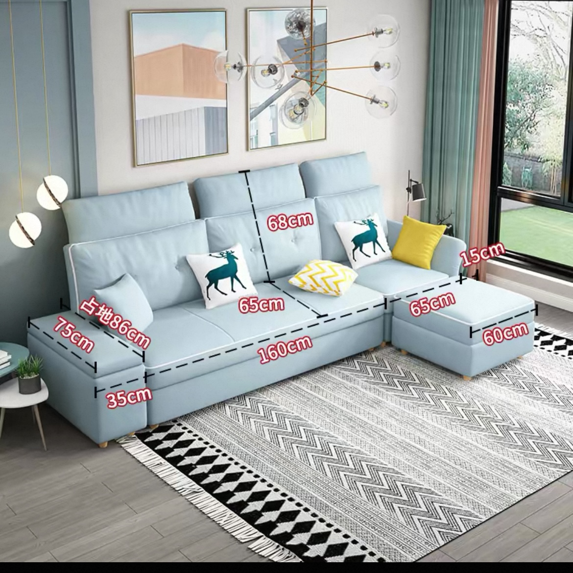 北歐現代簡約細單位客廳 可收納儲物慳位科技布梳化 家用 sofa