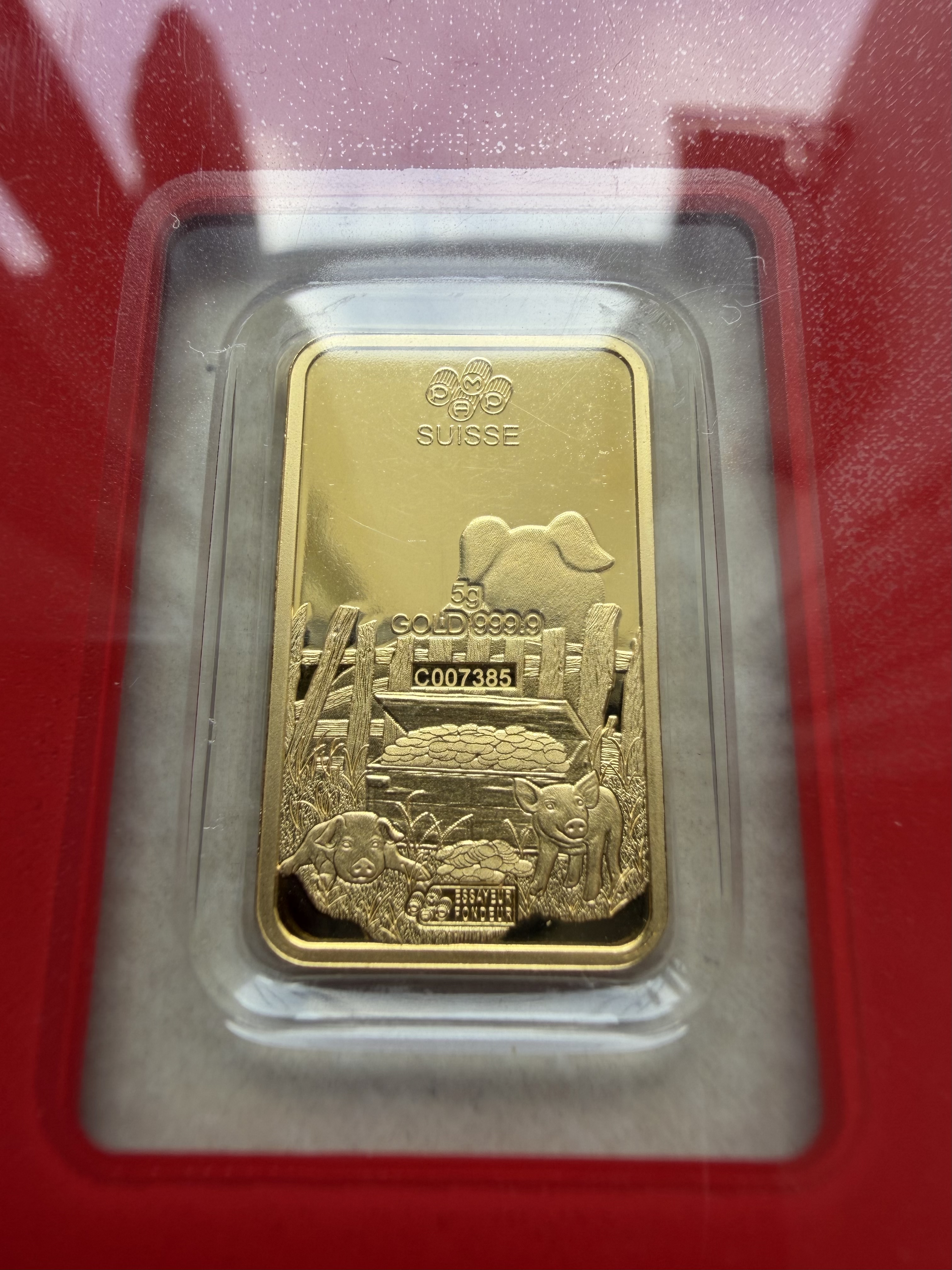 (SN7385) PAMP Lunar Pig 2019 5g 🇨🇭Fine Gold Bar Emas 999.9 生肖猪