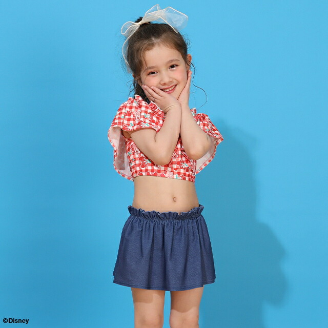 🆕【⭐訂購⭐】 🇯🇵日本直送 🌀#Minnie 荷葉邊領格紋上衣 + 牛仔布褲 泳衣 兩件套🌀 [ELDA-0206][260522]