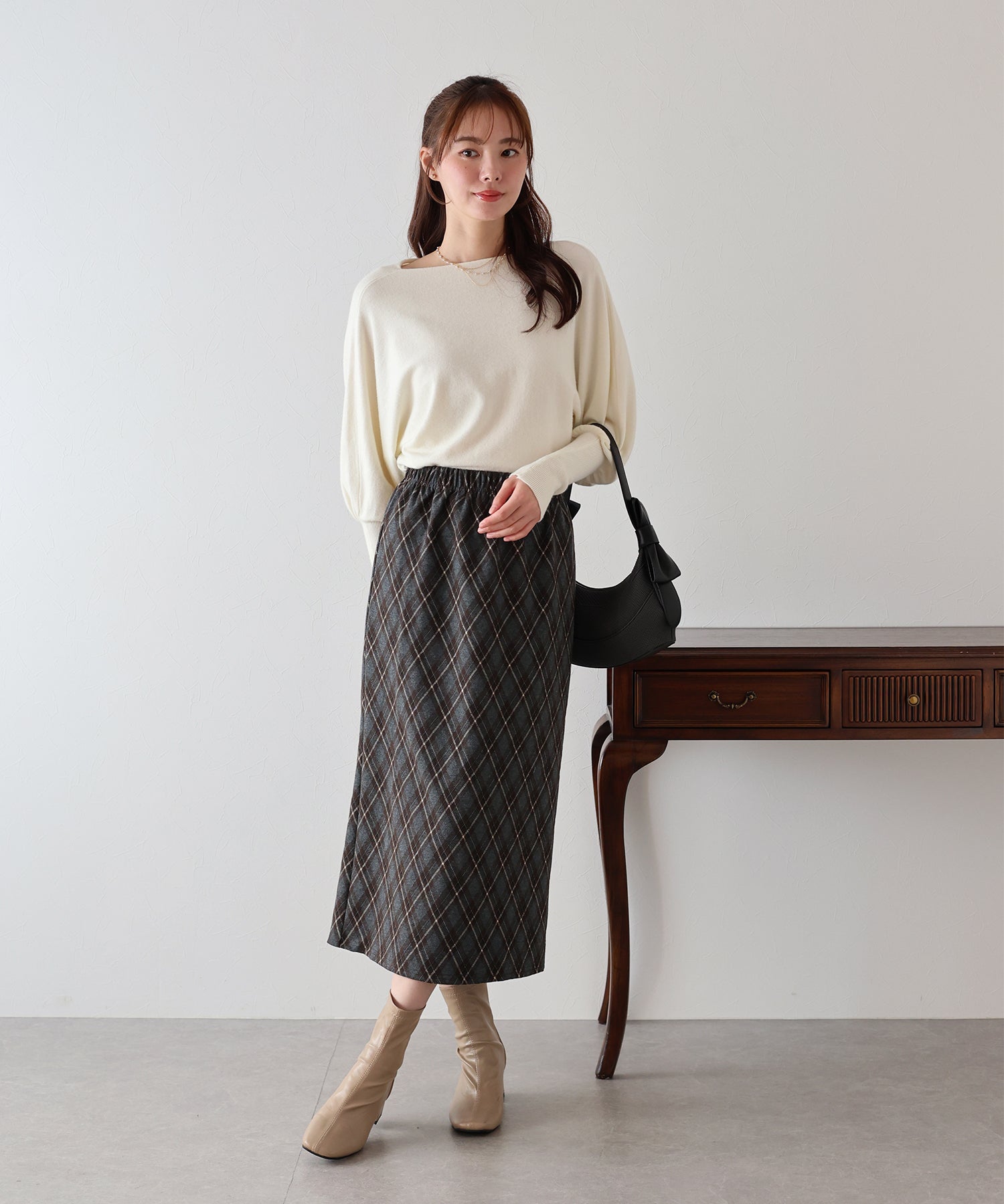 <限量現貨><JP> 冬日英倫風菱格紋直身裙* 3色入