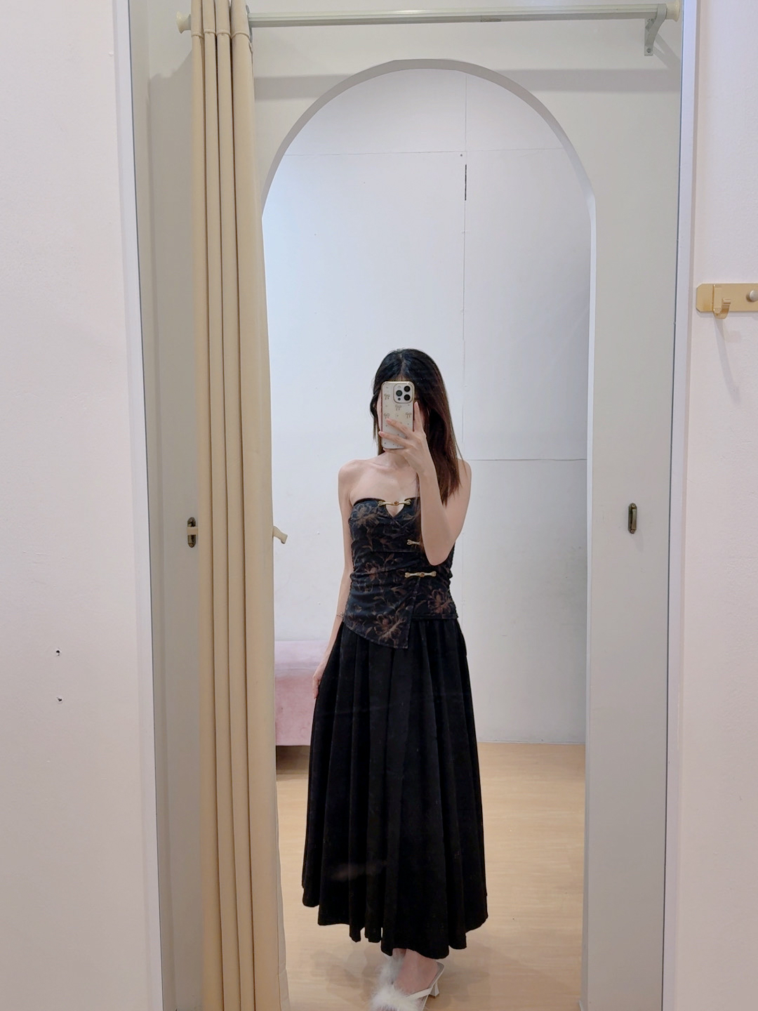 新中式提花垂感大摆半身长裙 R2810