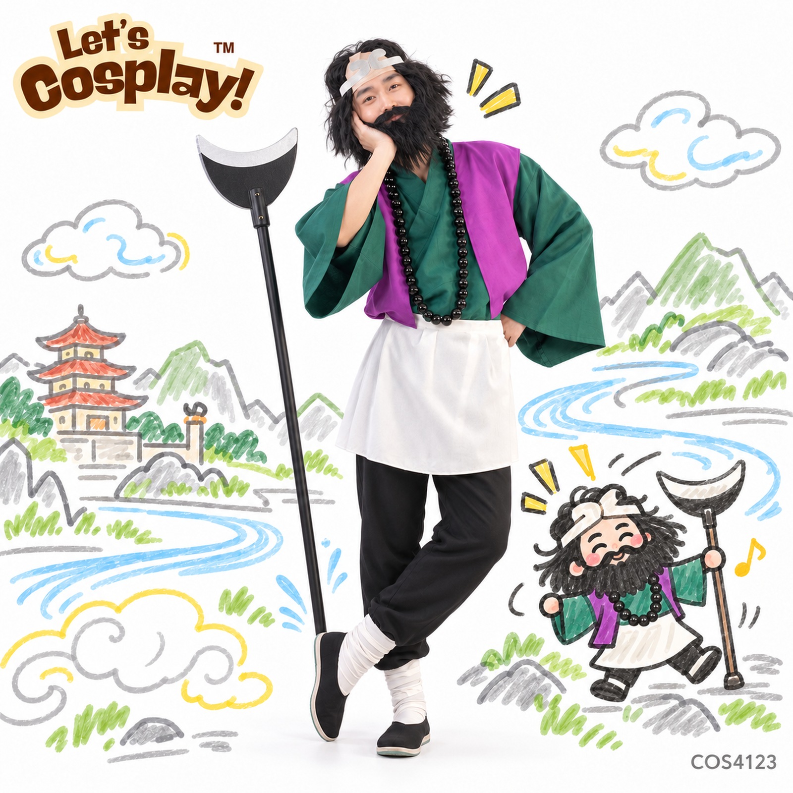 西遊記沙僧沙和尚角色扮演服裝套裝連頭箍佛珠武器道具,香港現貨Lets Cosplay COS4123