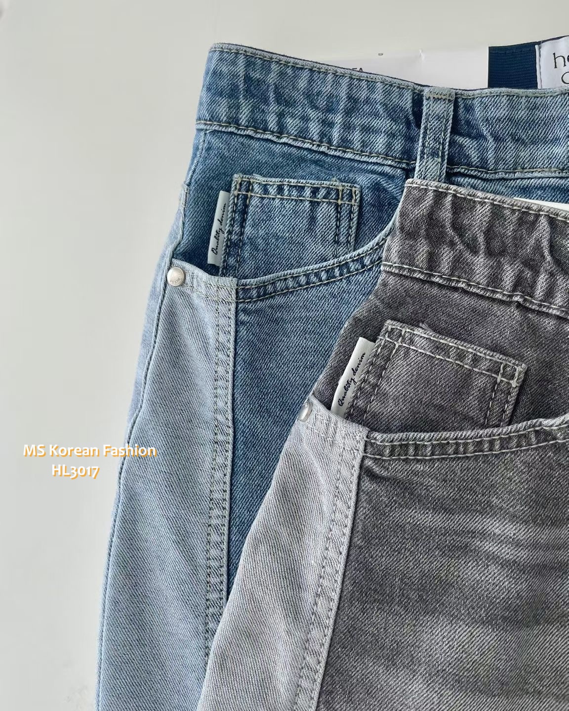 HL3017 韓國🌼Howluk前開叉拼色中長牛裙