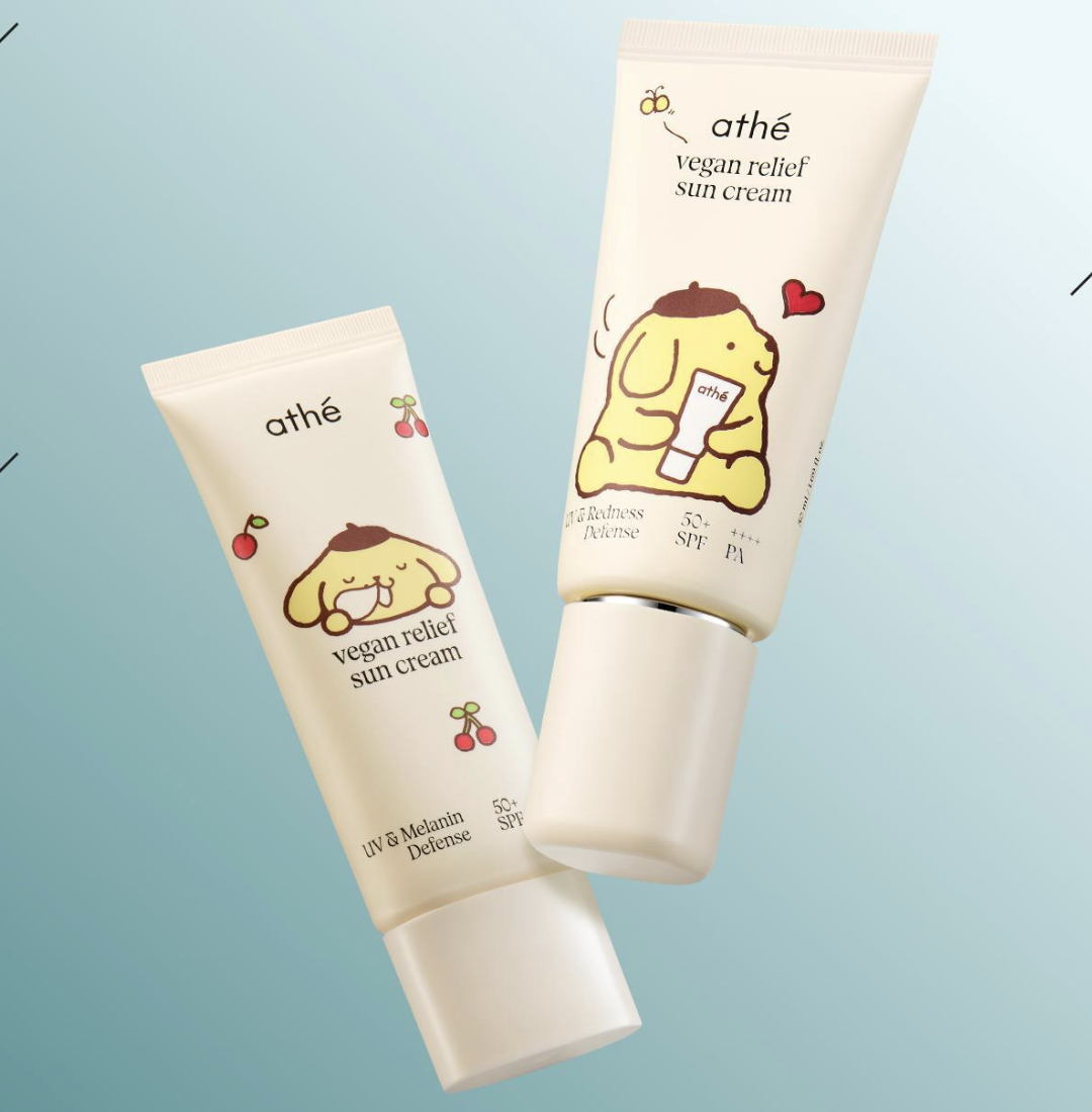韓國 Athe X Saniro  布甸狗聯名 純素舒膚 物理防曬霜 +送布甸狗舒壓球｜Vegan Relief Sun Cream 