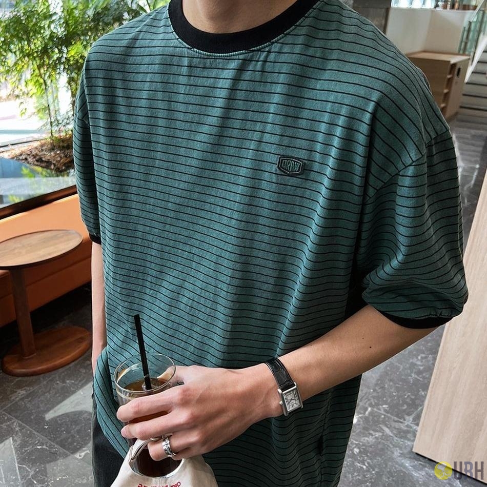 【100%保證韓國直送】Wave Stripe 復古顏料染水波紋條紋撞色領短袖 Tee 👕 [4 color] RG115871