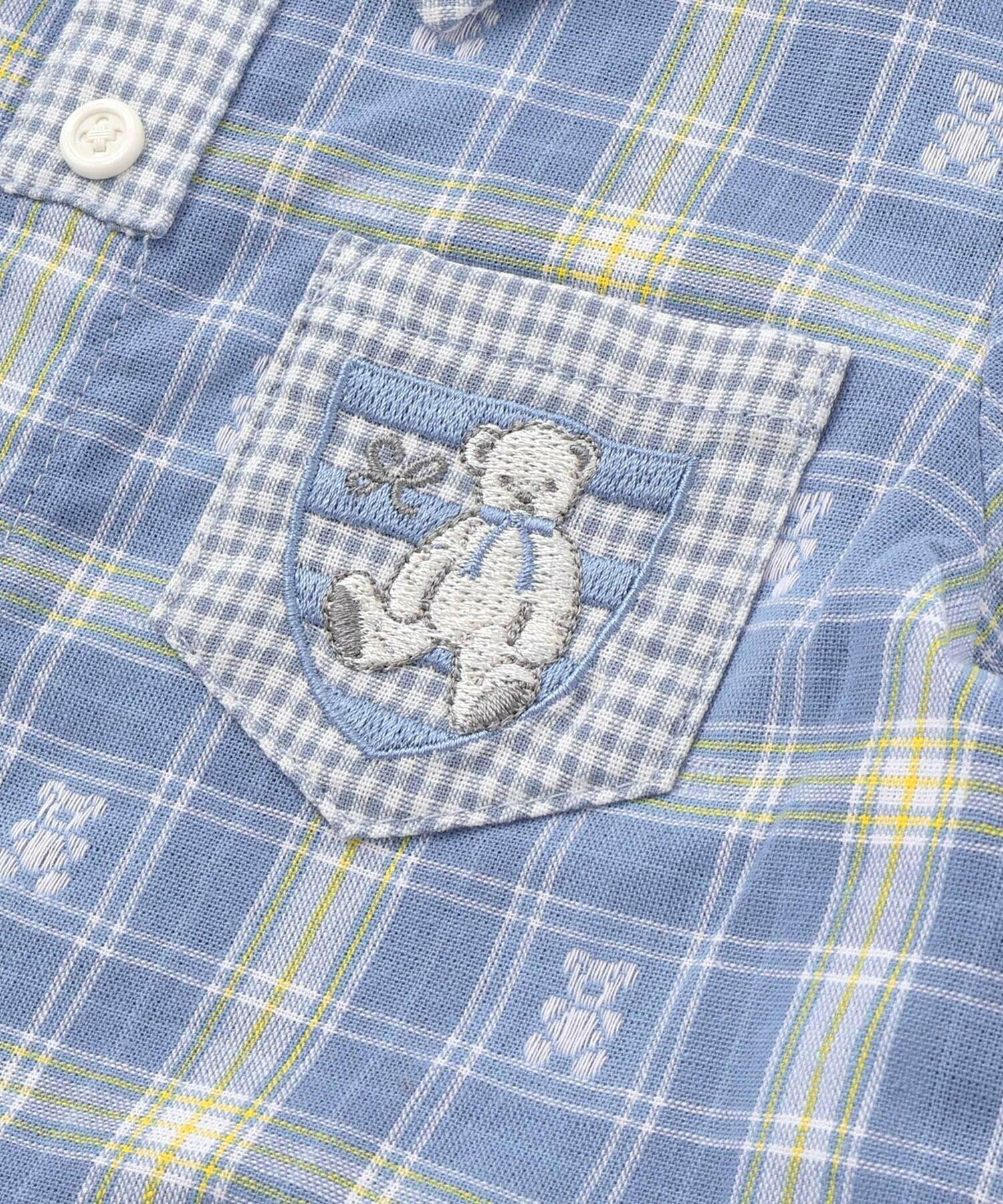 🇯🇵預訂 日本直送🇯🇵Slap Slip Baby兩色小熊刺繡口袋格紋翻領短袖連身服