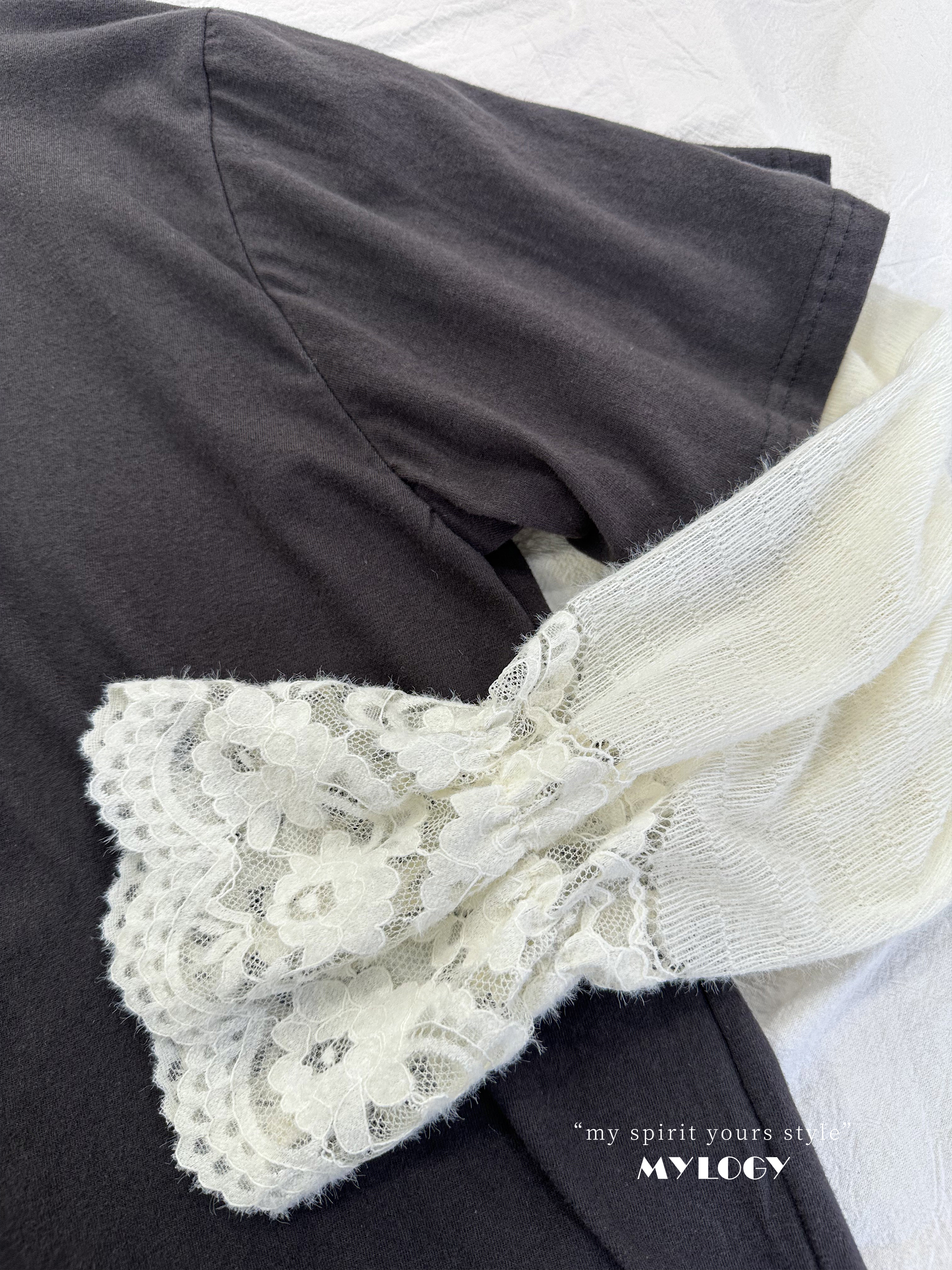 很懶但我很浪漫～假兩件Lace拼接Tee AI0001