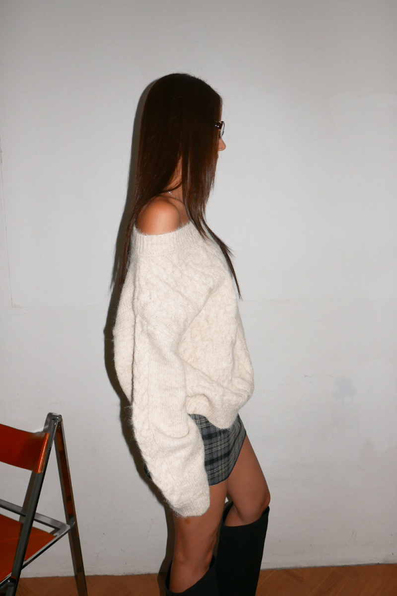 Cable Knit Off-Shoulder Sweater