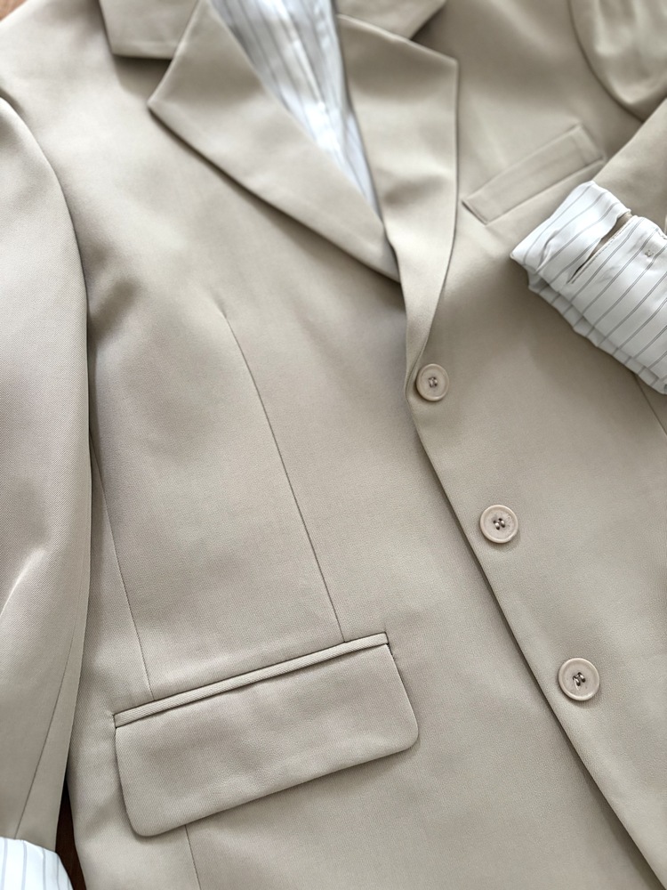 Margot Blazer with Striped Cuffs (Beige)