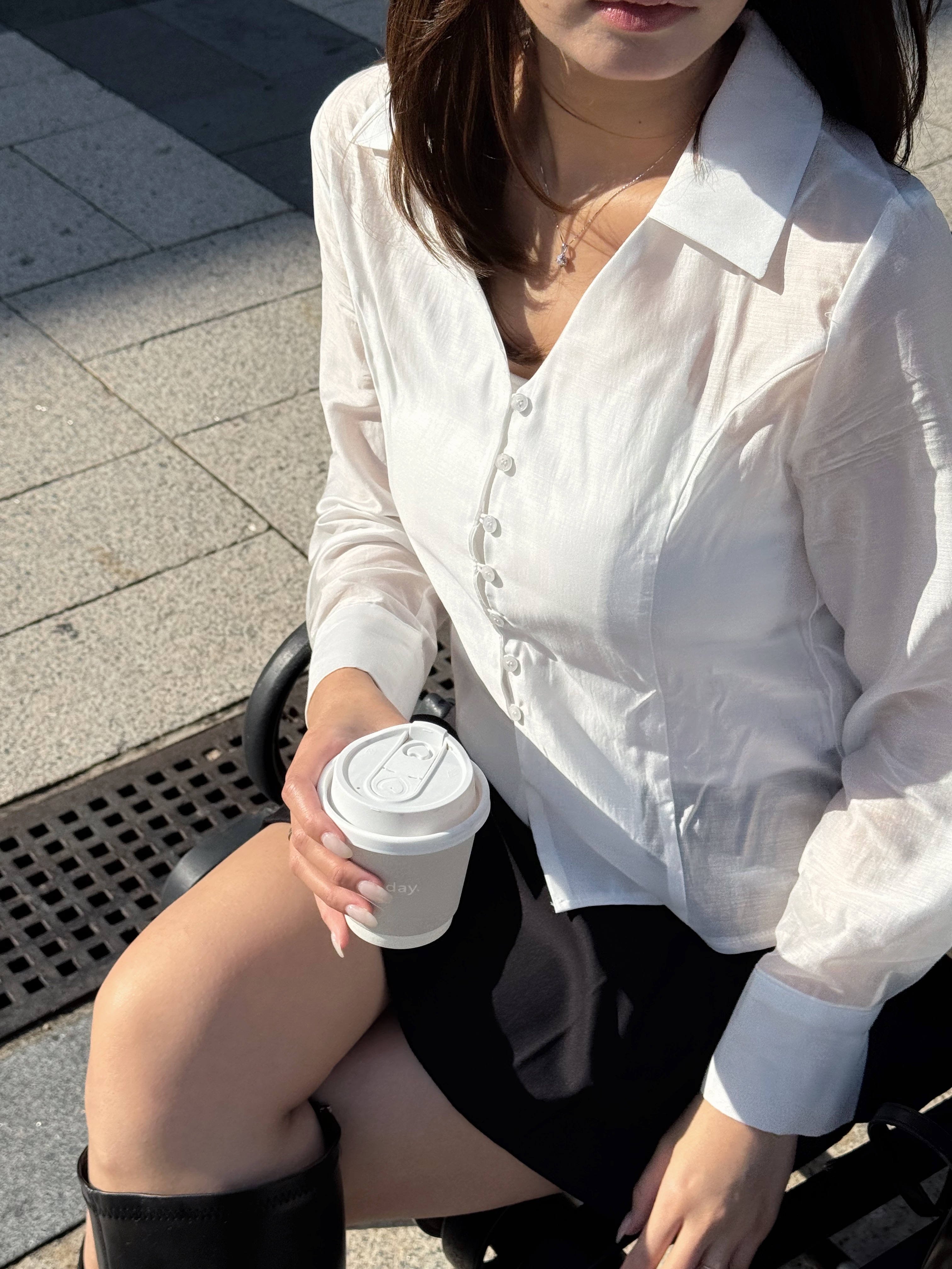 微光澤絲滑雪紡襯衫