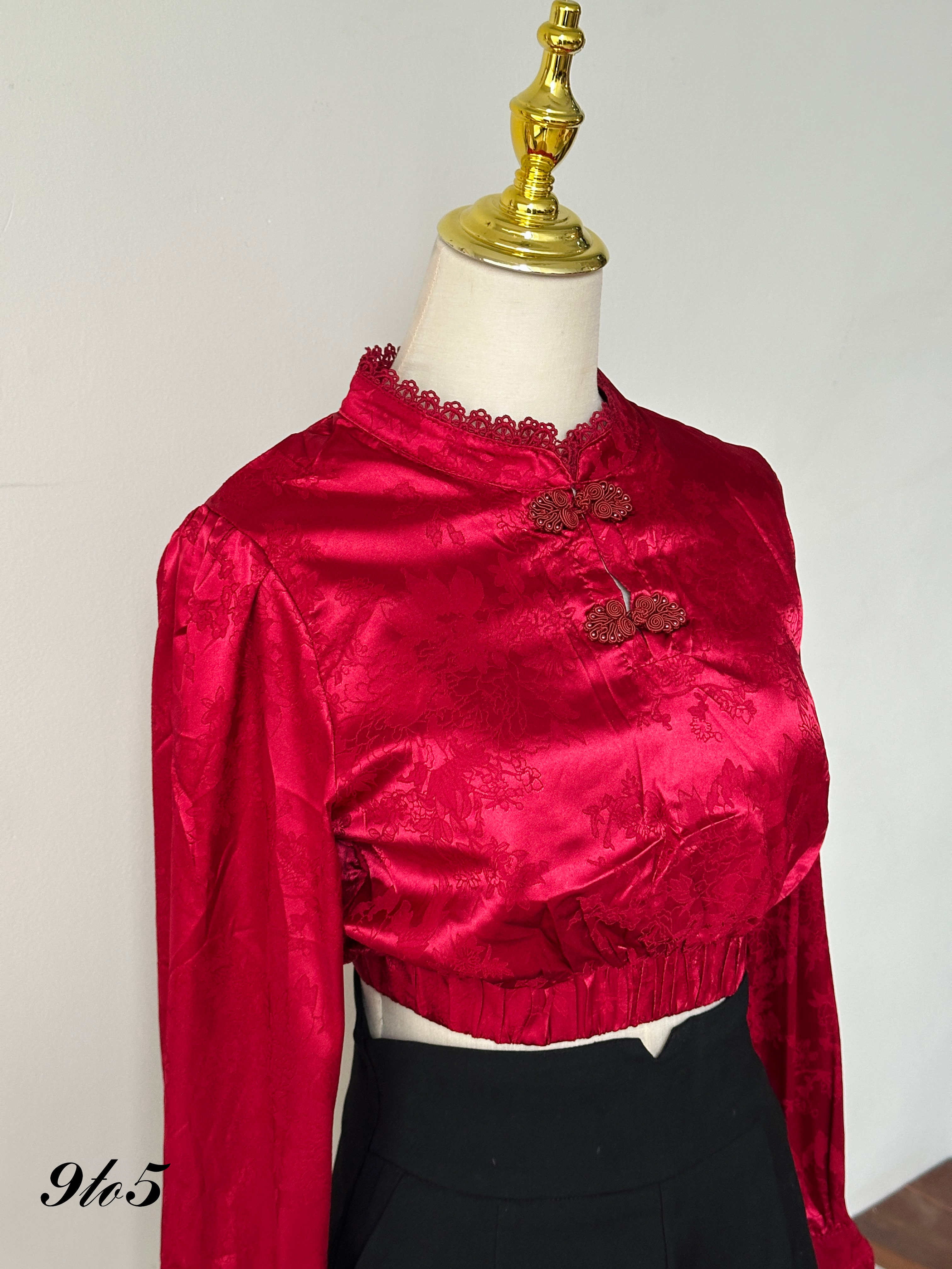 T3934 Long Sleeve Cheongsam Top - 4 Colors