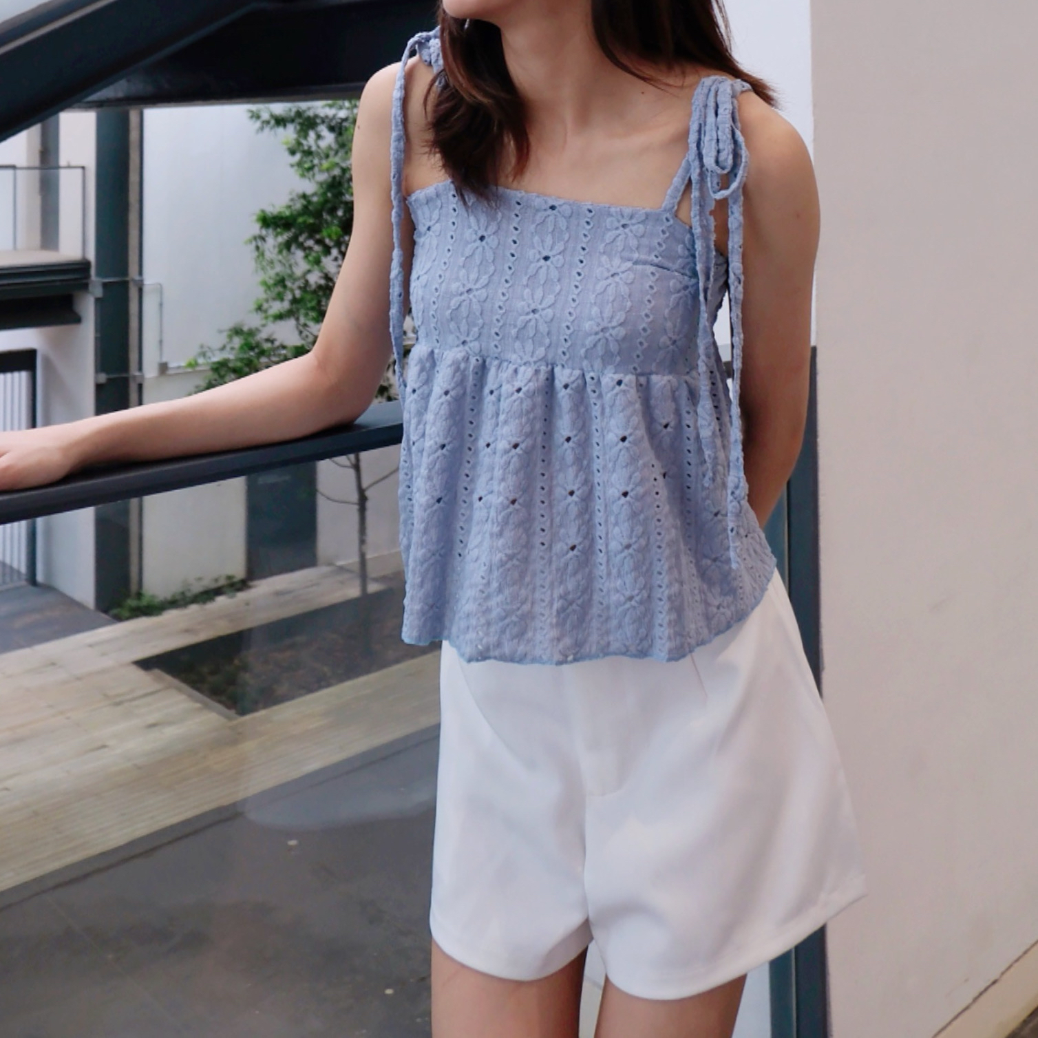 ♡︎TH - 通花布料綁帶TOP 