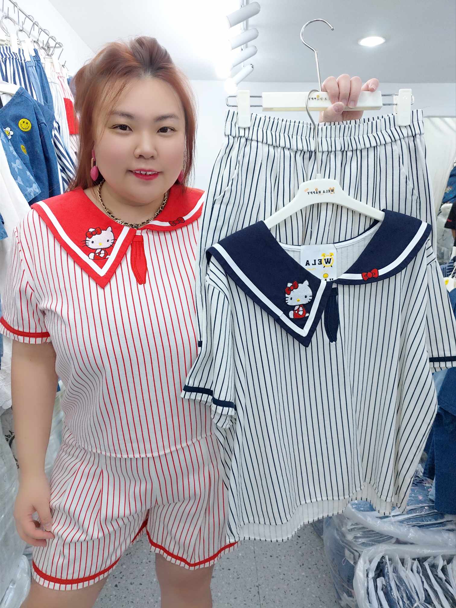 ENE03 海军风凯蒂刺绣图案套装