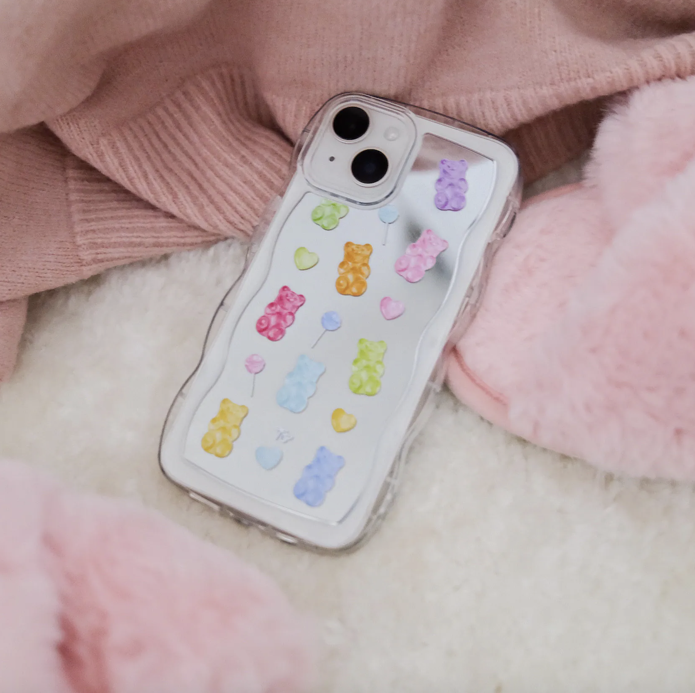 【Bling Bling Gummy Bears】波浪邊框鏡面 iPhone Case
