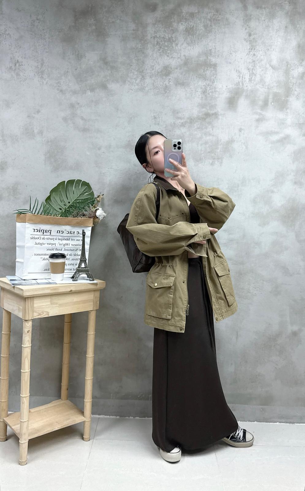 G07 鍋釘拼色領牛仔軍褸