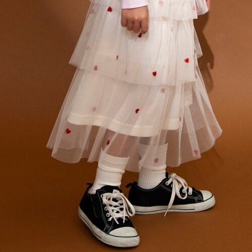 🆕【⭐訂購⭐】 🇯🇵日本直送 🌀愛心刺繡 薄紗層疊 及膝 #半截裙［2款選］🌀 [ELAA-0233][260226]