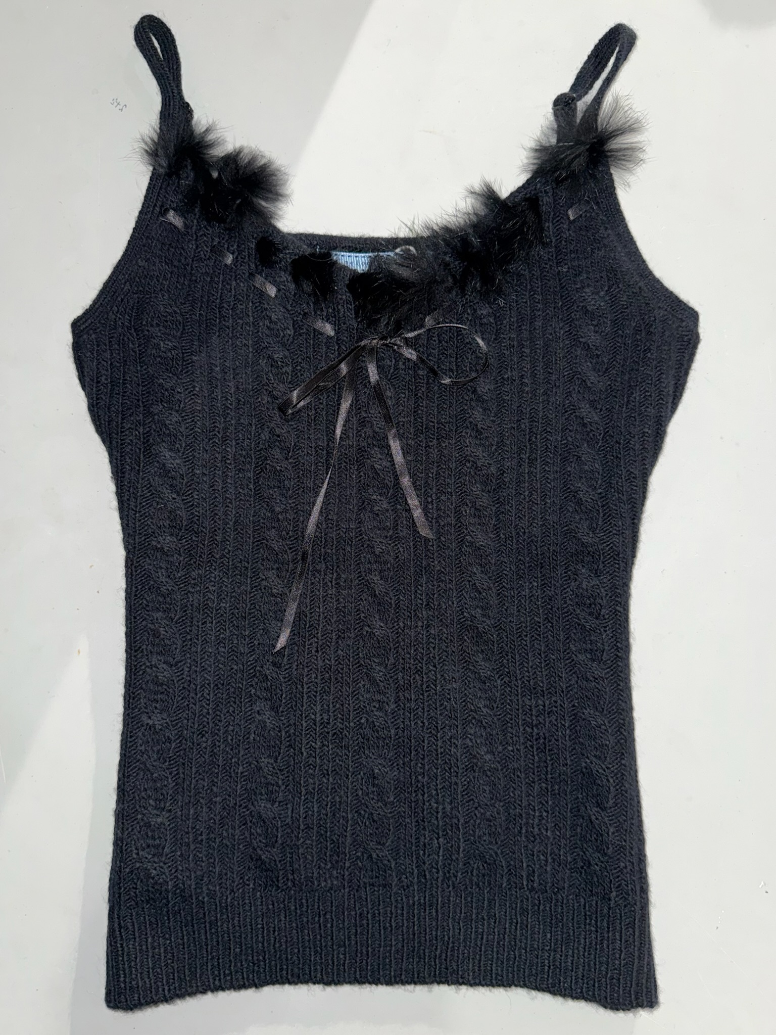 Black Sheer Lace Statement Bow Cable-Knit Set | Free Bow