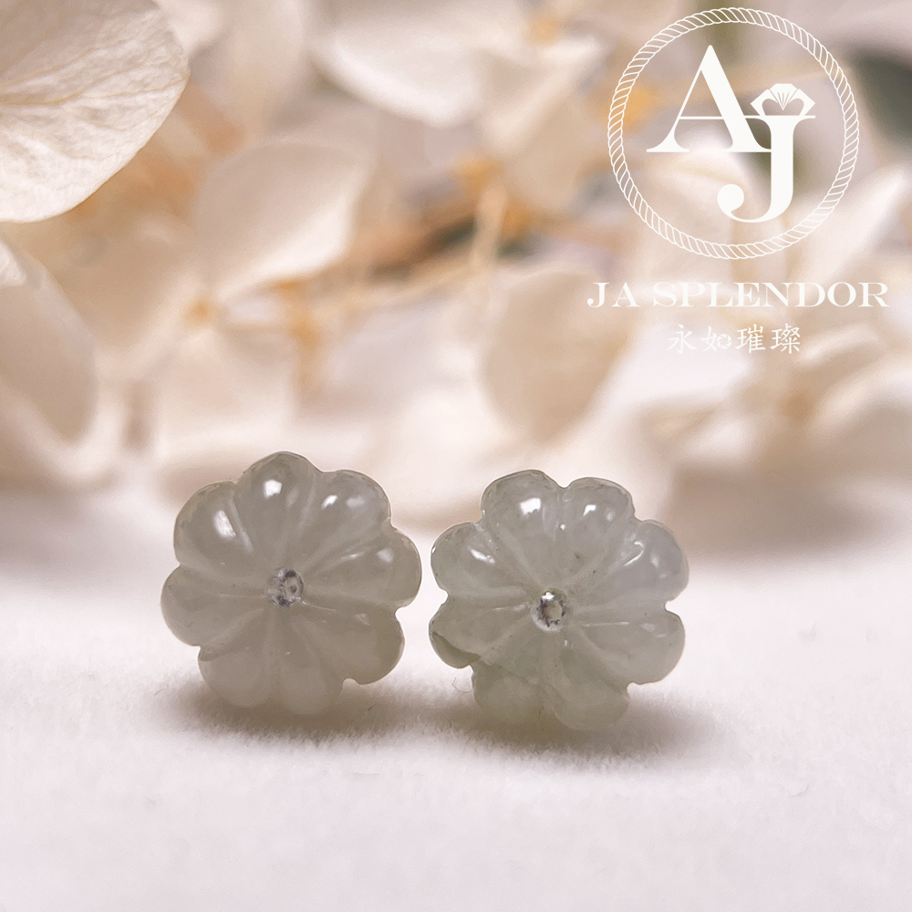 FBG26-H05 天然翡翠A玉 冰花綻放純銀耳釘